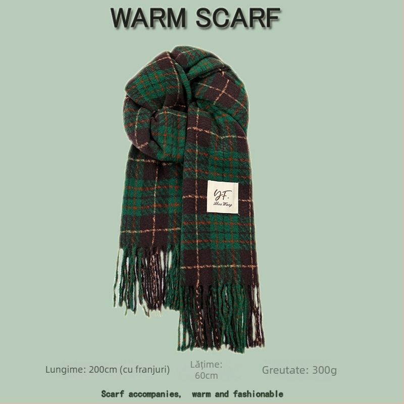 Șal cu model în carouri, tricotare warp-knit, imitatie de cașmir, 100% poliester, căldură de iarnă