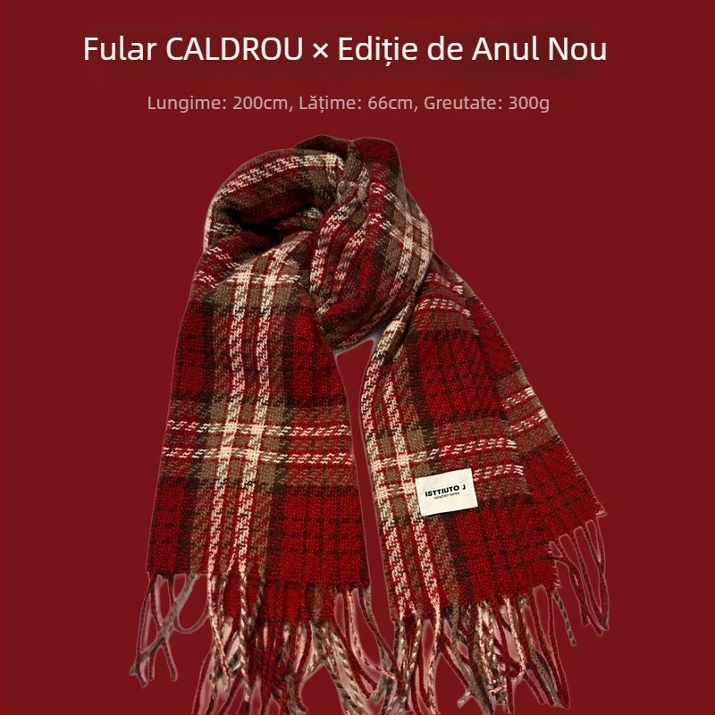 Șal cu model în carouri, tricotare warp-knit, imitatie de cașmir, 100% poliester, căldură de iarnă
