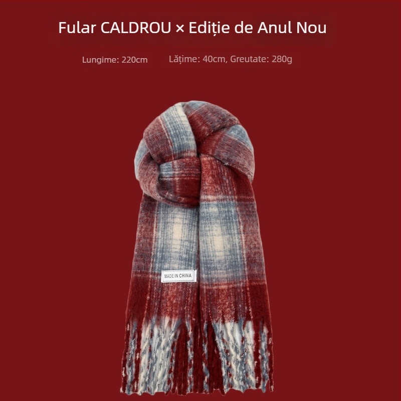 Șal cu model în carouri, tricotare warp-knit, imitatie de cașmir, 100% poliester, căldură de iarnă