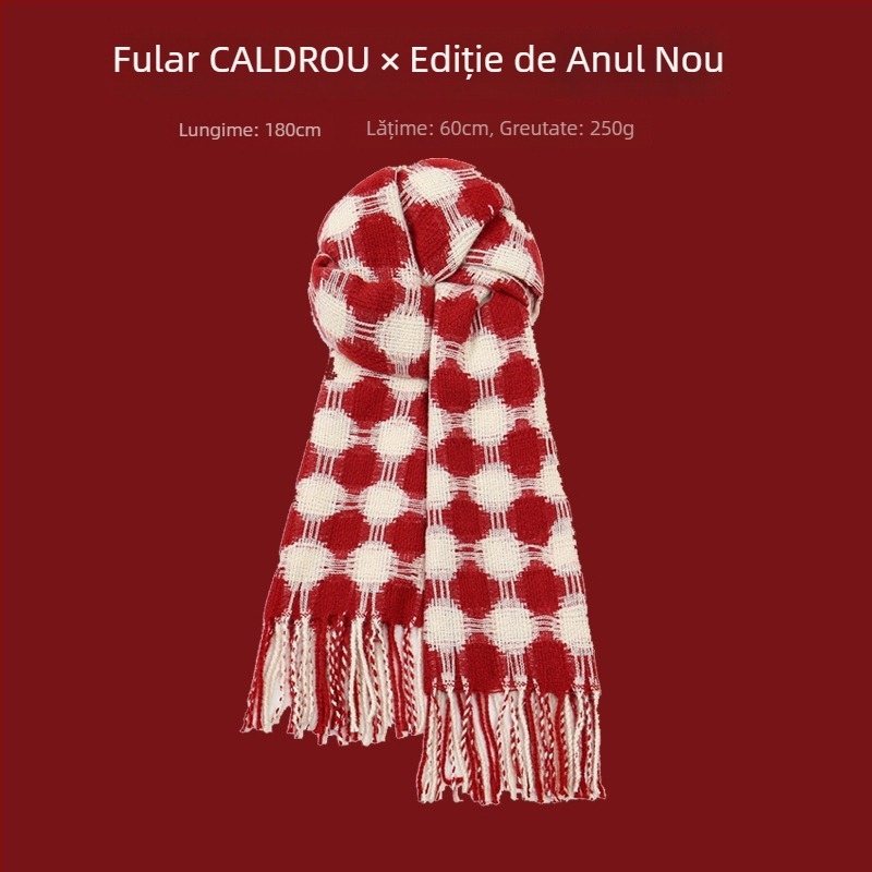 Șal cu model în carouri, tricotare warp-knit, imitatie de cașmir, 100% poliester, căldură de iarnă