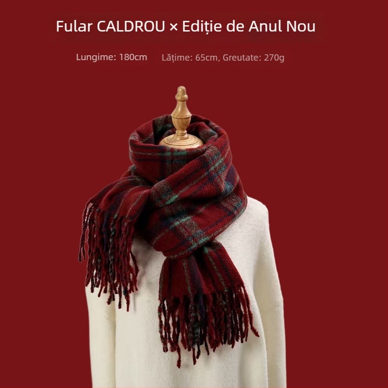 Șal cu model în carouri, tricotare warp-knit, imitatie de cașmir, 100% poliester, căldură de iarnă