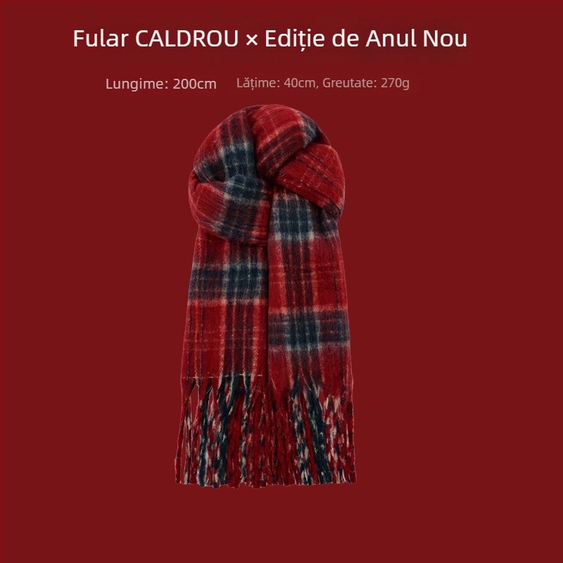 Șal cu model în carouri, tricotare warp-knit, imitatie de cașmir, 100% poliester, căldură de iarnă