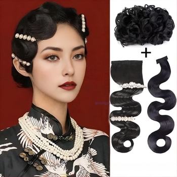 Perucă cu breton Yuxinde — păr din fire cu temperatură înaltă, design de modelare, stil antic cu valuri mari, breton ondulat în stil Republica Chinei, inspirat de Shanghai vechi