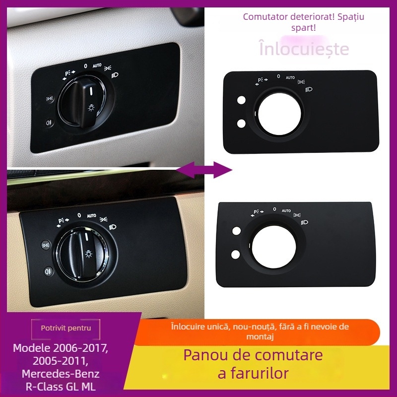 Panou comutator far Mercedes-Benz R-Class – ABS, compatibil ML/GL, capac decorativ pentru bord, montaj Snap-On