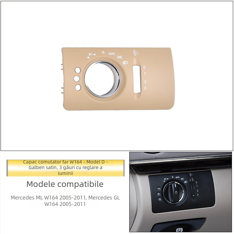 Panou comutator far Mercedes-Benz R-Class – ABS, compatibil ML/GL, capac decorativ pentru bord, montaj Snap-On