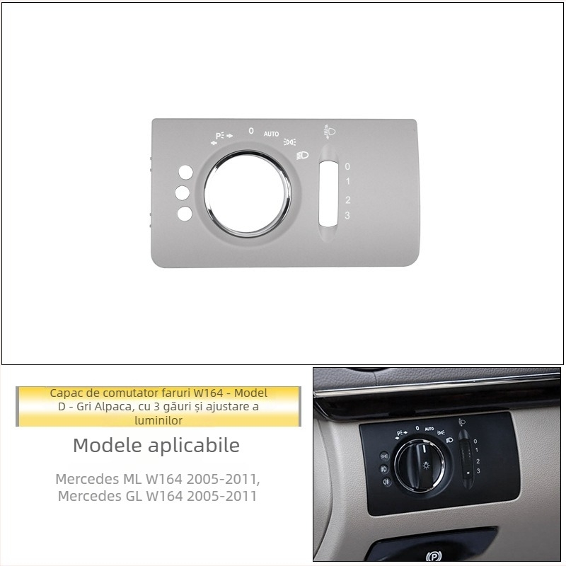 Panou comutator far Mercedes-Benz R-Class – ABS, compatibil ML/GL, capac decorativ pentru bord, montaj Snap-On