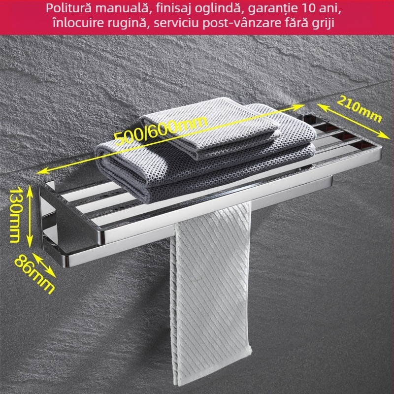 Suport de prosoape montat pe perete, din oțel inoxidabil 304, finisaj oglindit, set din două piese pentru baie