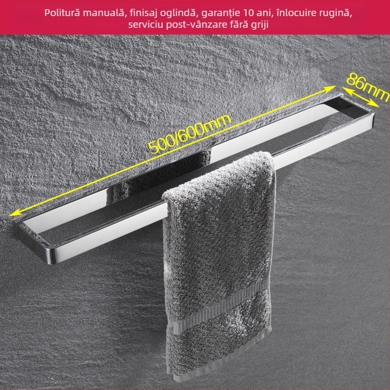 Suport de prosoape montat pe perete, din oțel inoxidabil 304, finisaj oglindit, set din două piese pentru baie