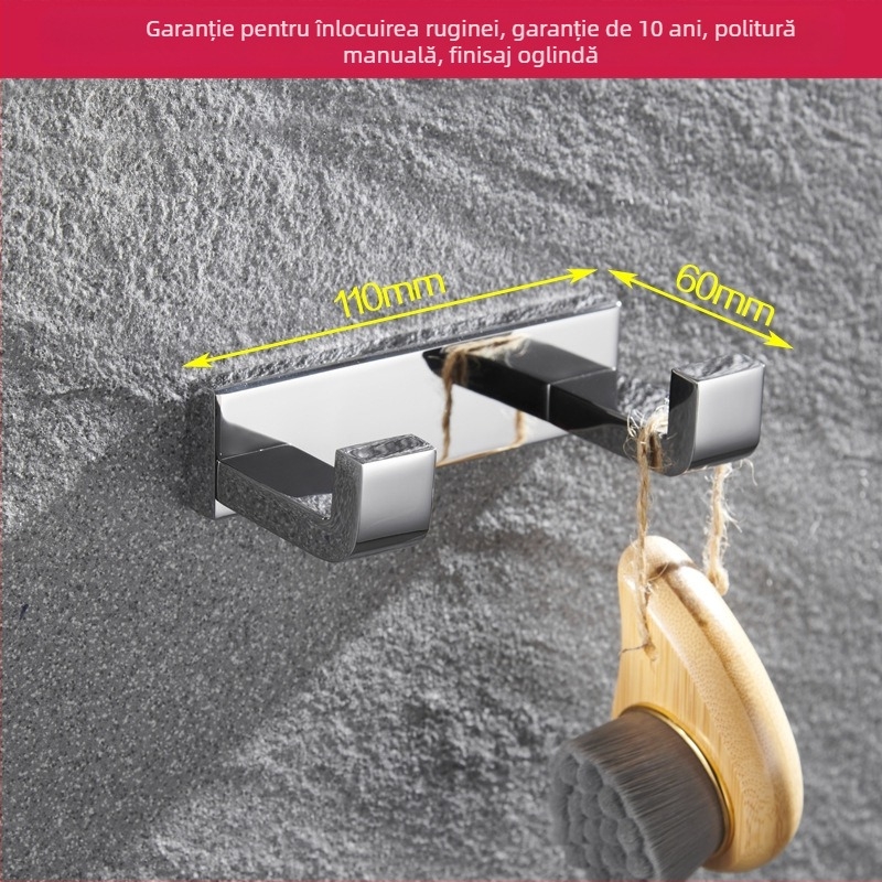 Suport de prosoape montat pe perete, din oțel inoxidabil 304, finisaj oglindit, set din două piese pentru baie