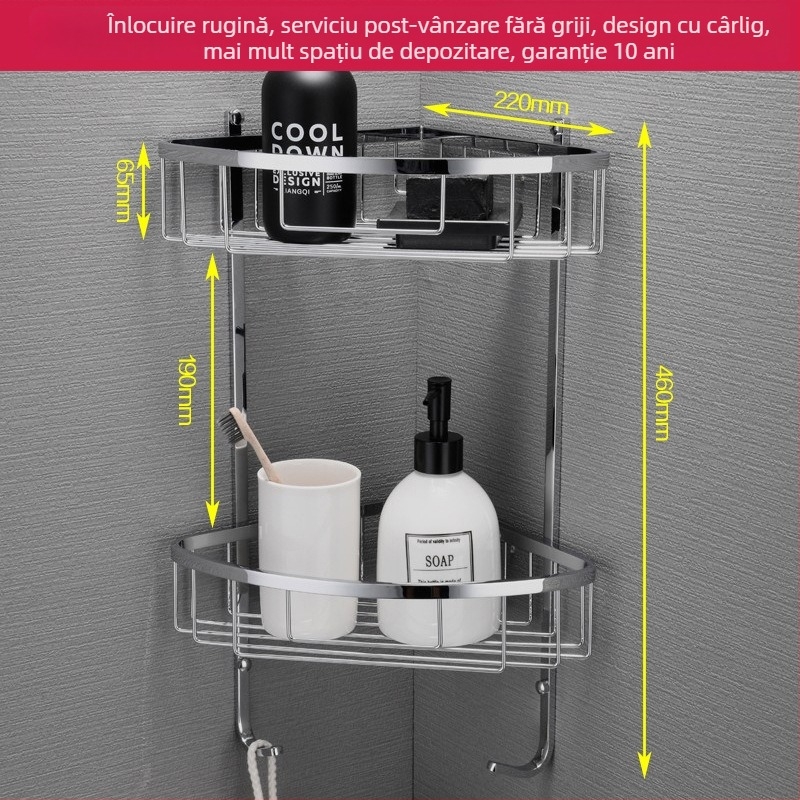 Suport de prosoape montat pe perete, din oțel inoxidabil 304, finisaj oglindit, set din două piese pentru baie