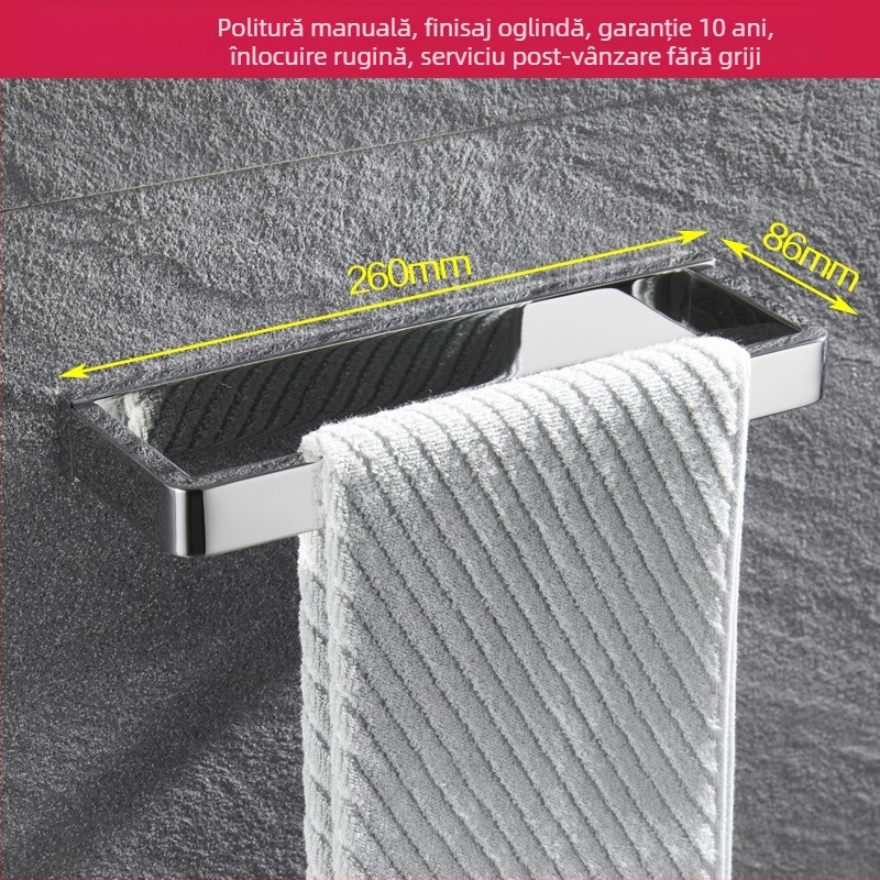 Suport de prosoape montat pe perete, din oțel inoxidabil 304, finisaj oglindit, set din două piese pentru baie
