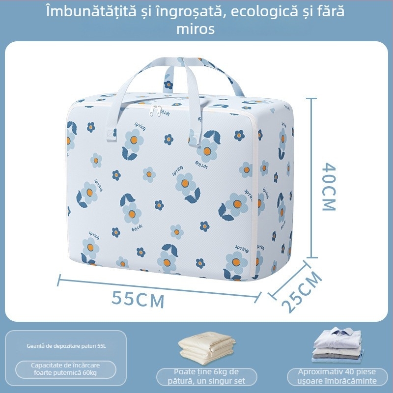 Geantă de mutat cu capacitate mare pentru haine și pături, cu fermoar, protecție împotriva prafului și umezelii, formă cubică, multifuncțională