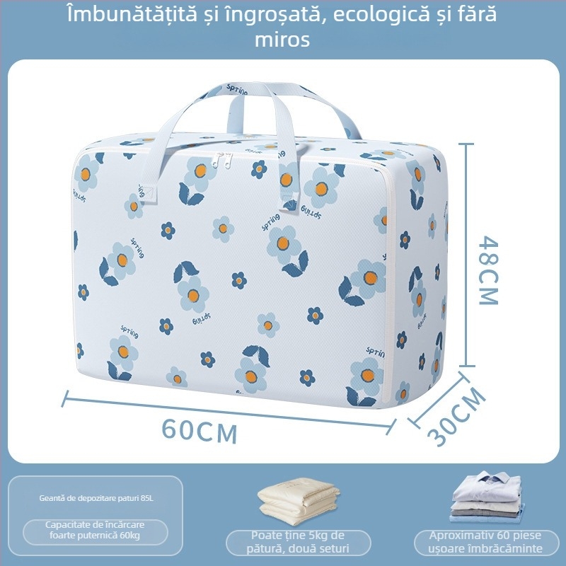Geantă de mutat cu capacitate mare pentru haine și pături, cu fermoar, protecție împotriva prafului și umezelii, formă cubică, multifuncțională