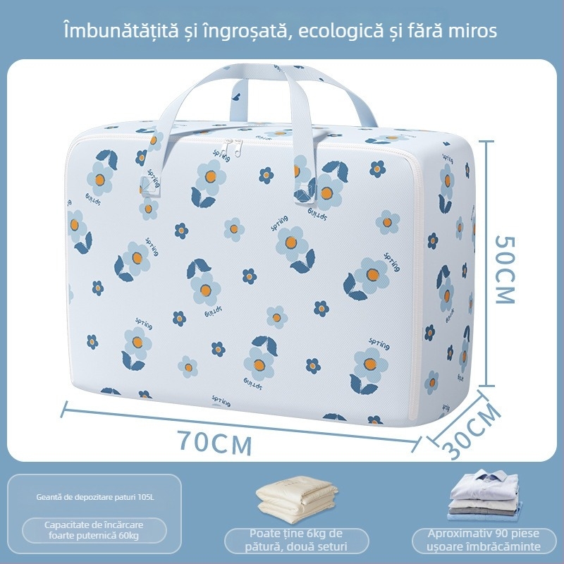 Geantă de mutat cu capacitate mare pentru haine și pături, cu fermoar, protecție împotriva prafului și umezelii, formă cubică, multifuncțională