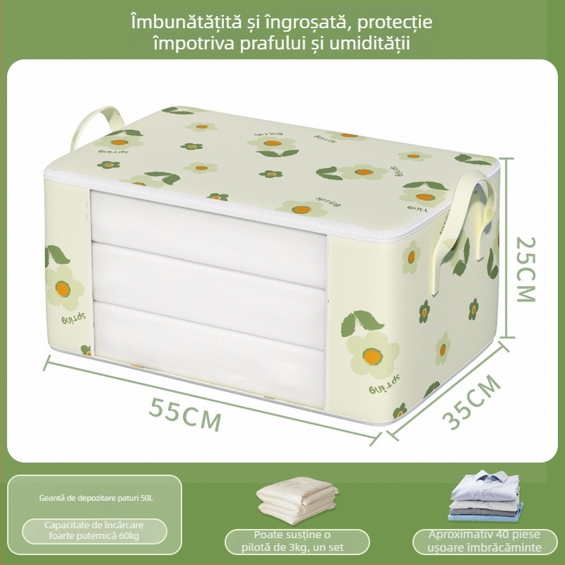 Geantă de mutat cu capacitate mare pentru haine și pături, cu fermoar, protecție împotriva prafului și umezelii, formă cubică, multifuncțională