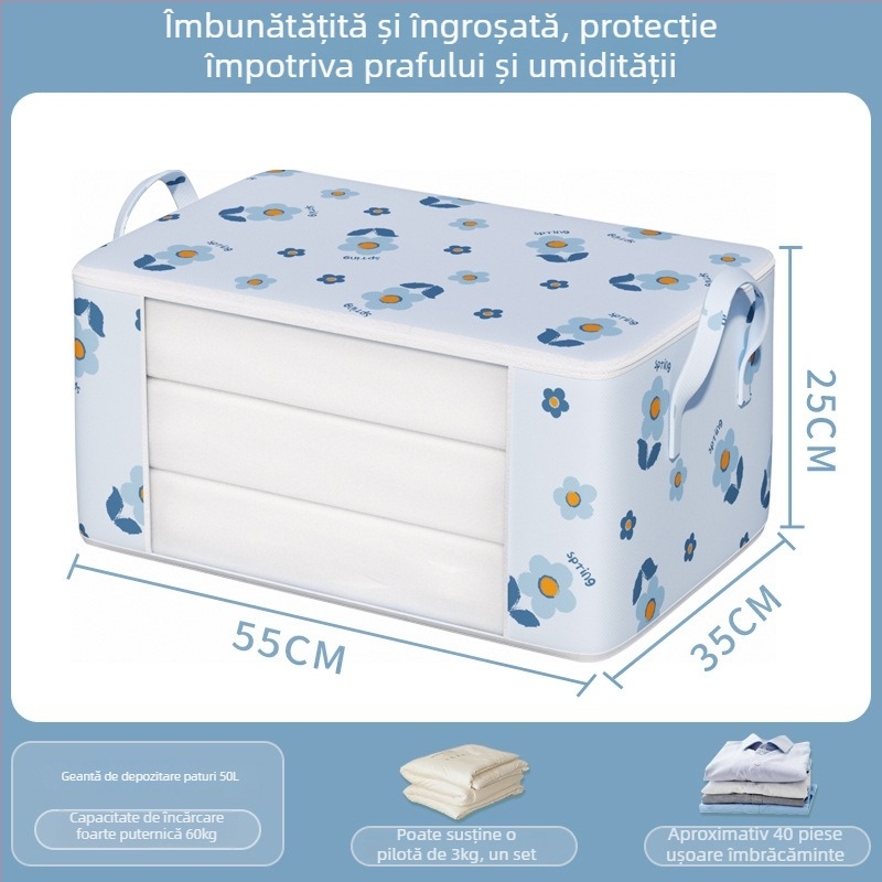 Geantă de mutat cu capacitate mare pentru haine și pături, cu fermoar, protecție împotriva prafului și umezelii, formă cubică, multifuncțională