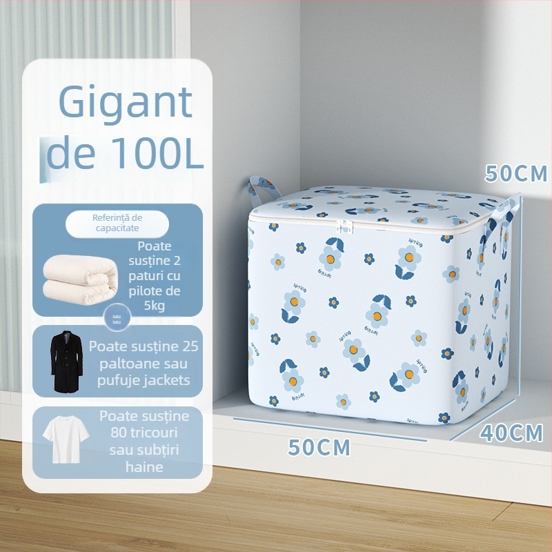 Geantă de mutat cu capacitate mare pentru haine și pături, cu fermoar, protecție împotriva prafului și umezelii, formă cubică, multifuncțională