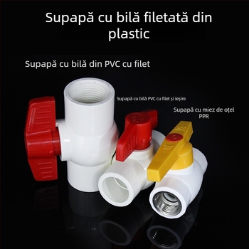 Supapă pentru conducte de apă din plastic, cu filet, supapă cu bilă, flux drept, model 3201, categorie igienică
