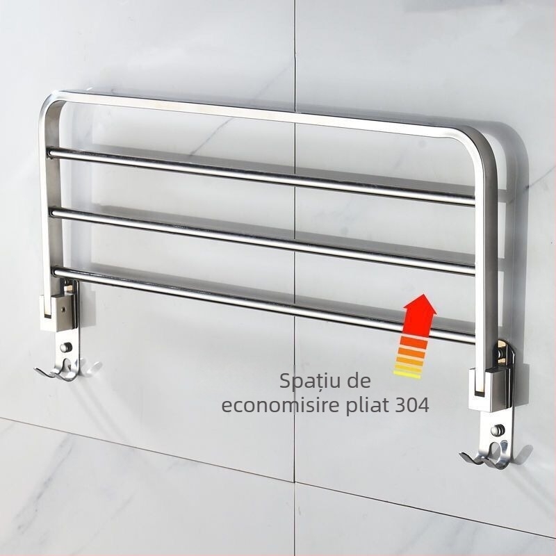 Raft pentru prosoape din oțel inoxidabil montat pe perete – organizator de baie cu un singur rând, set din două piese, certificare CE