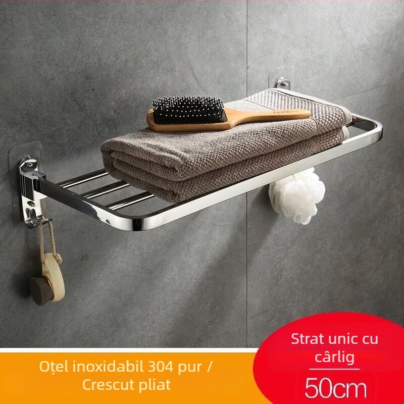 Raft pentru prosoape din oțel inoxidabil montat pe perete – organizator de baie cu un singur rând, set din două piese, certificare CE