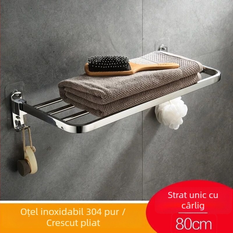 Raft pentru prosoape din oțel inoxidabil montat pe perete – organizator de baie cu un singur rând, set din două piese, certificare CE