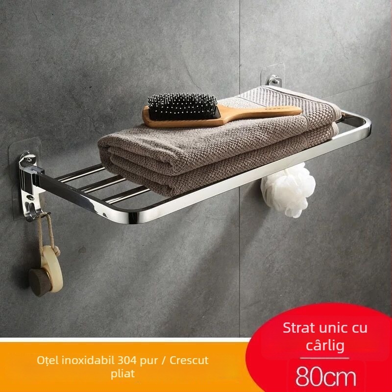 Raft pentru prosoape din oțel inoxidabil montat pe perete – organizator de baie cu un singur rând, set din două piese, certificare CE