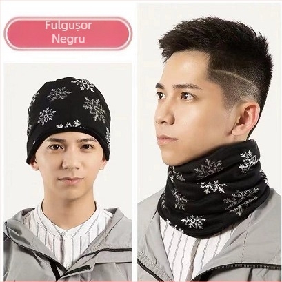 Fular de față cu bucle pentru urechi, tricot warp-knit, fibră de poliester, păstrează căldura