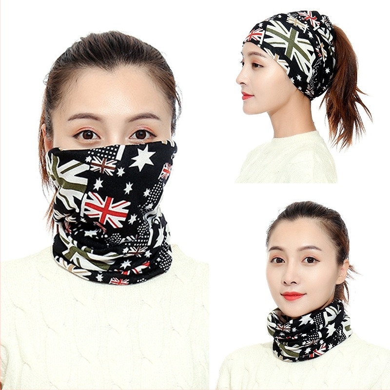 Fular de față cu bucle pentru urechi, tricot warp-knit, fibră de poliester, păstrează căldura