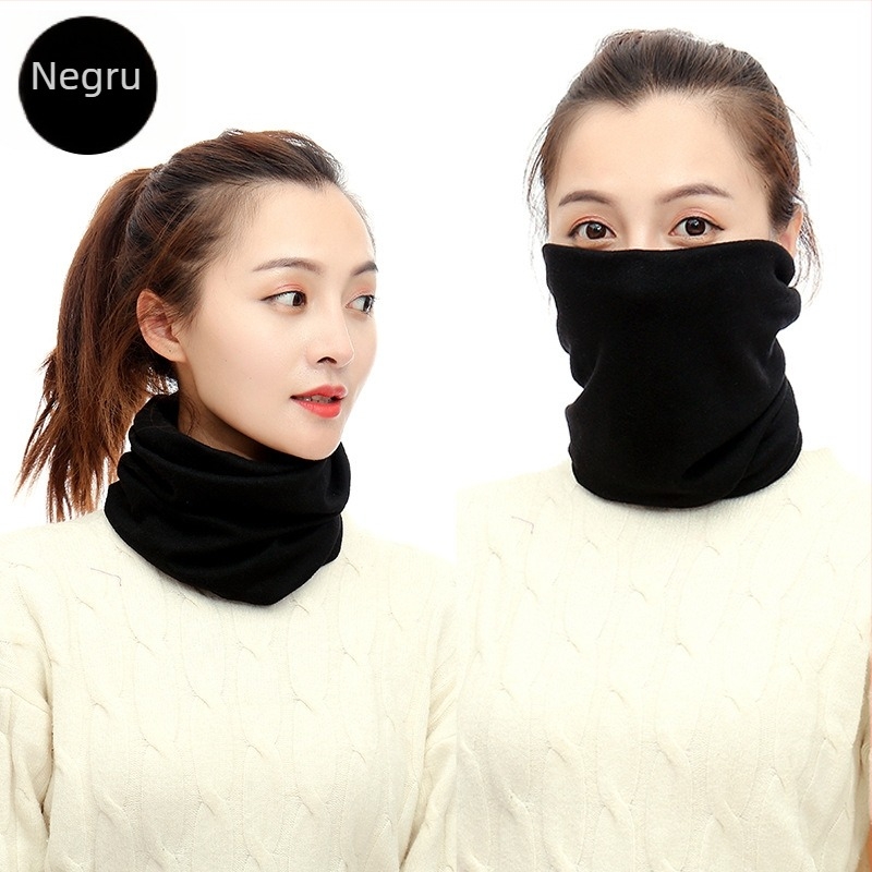 Fular de față cu bucle pentru urechi, tricot warp-knit, fibră de poliester, păstrează căldura