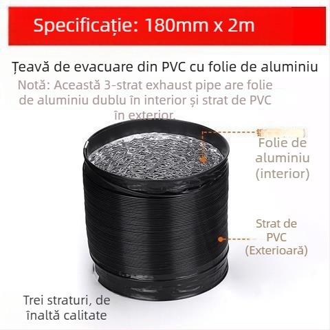 Conductă de evacuare pentru bucătărie, conductă cu trei straturi, telescopică, conectare