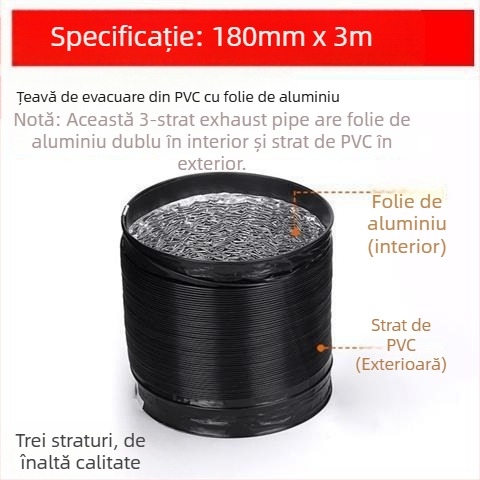 Conductă de evacuare pentru bucătărie, conductă cu trei straturi, telescopică, conectare