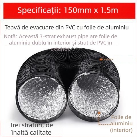 Conductă de evacuare pentru bucătărie, conductă cu trei straturi, telescopică, conectare