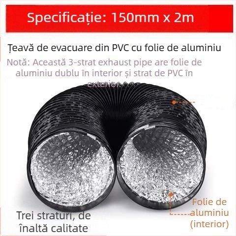 Conductă de evacuare pentru bucătărie, conductă cu trei straturi, telescopică, conectare