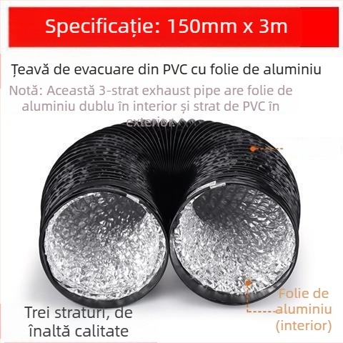 Conductă de evacuare pentru bucătărie, conductă cu trei straturi, telescopică, conectare