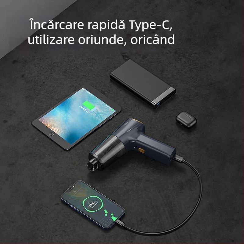 Aspirator de mână pentru mașină, fără fir, cu aspirație de 11000 Pa, 7,4 V, 120 W, model 3101, funcție de umflare și iluminare LED.