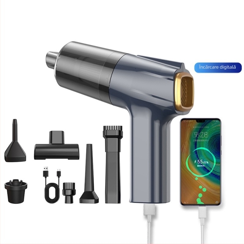 Aspirator de mână pentru mașină, fără fir, cu aspirație de 11000 Pa, 7,4 V, 120 W, model 3101, funcție de umflare și iluminare LED.