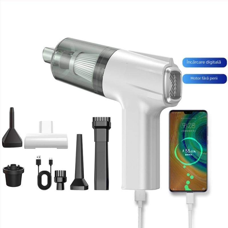 Aspirator de mână pentru mașină, fără fir, cu aspirație de 11000 Pa, 7,4 V, 120 W, model 3101, funcție de umflare și iluminare LED.