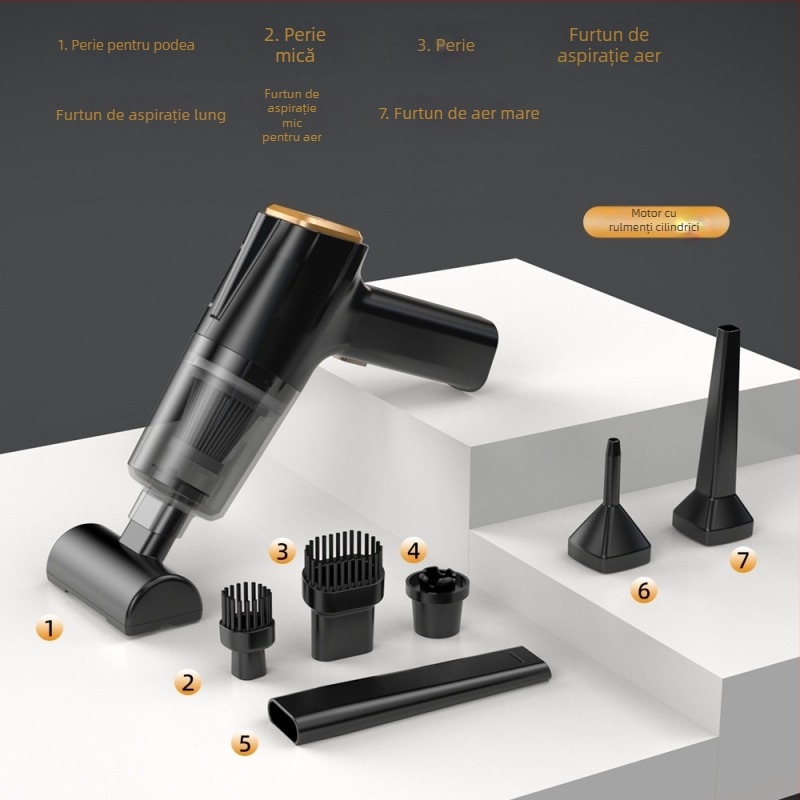 Aspirator de mână pentru mașină, fără fir, cu aspirație de 11000 Pa, 7,4 V, 120 W, model 3101, funcție de umflare și iluminare LED.