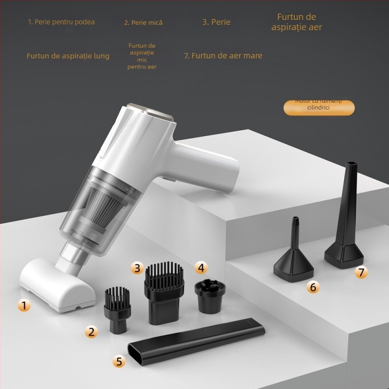 Aspirator de mână pentru mașină, fără fir, cu aspirație de 11000 Pa, 7,4 V, 120 W, model 3101, funcție de umflare și iluminare LED.