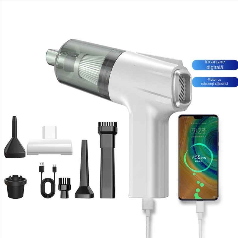 Aspirator de mână pentru mașină, fără fir, cu aspirație de 11000 Pa, 7,4 V, 120 W, model 3101, funcție de umflare și iluminare LED.