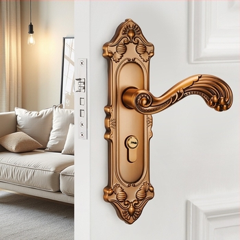 Mâner de ușă cu încuietoare pentru uși interioare din lemn, stil european, aliaj de zinc, model T222, design modern minimalist