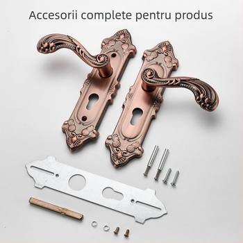 Mâner de ușă cu încuietoare pentru uși interioare din lemn, stil european, aliaj de zinc, model T222, design modern minimalist