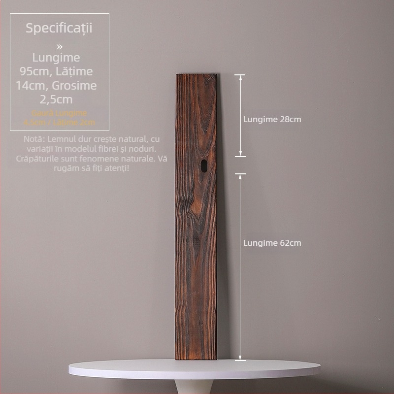 Ornament din lemn masiv natural pentru curent de apă, iaz ornamental și peisaj de curte; grindă transversală realizată manual, placă din lemn carbonizat