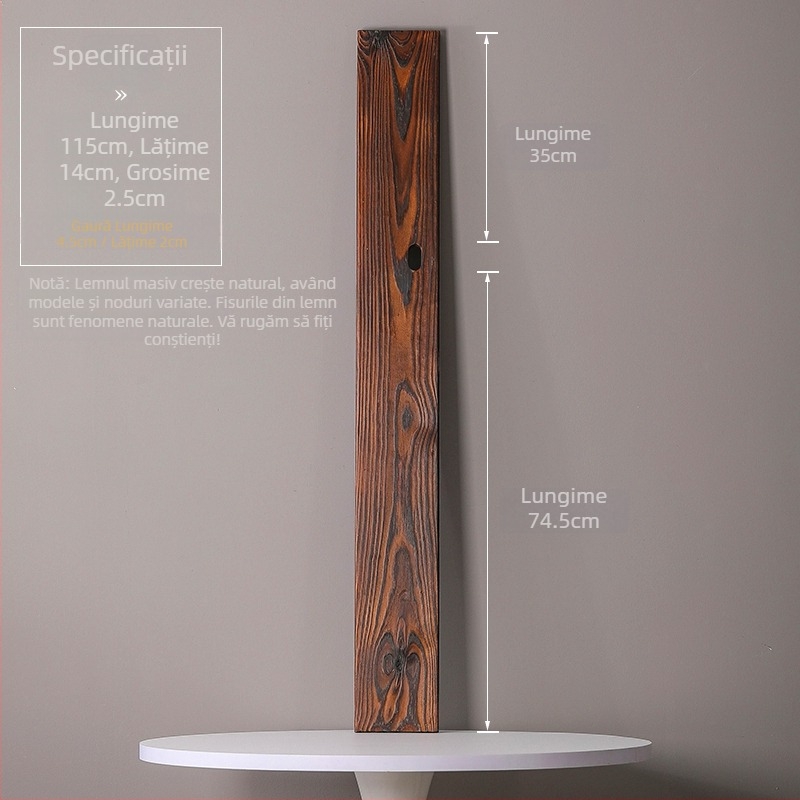 Ornament din lemn masiv natural pentru curent de apă, iaz ornamental și peisaj de curte; grindă transversală realizată manual, placă din lemn carbonizat