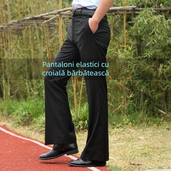 Pantaloni bărbați drept casual, talie înaltă, croială lejeră, micro-elasticitate, țesătură din bambus și mătase