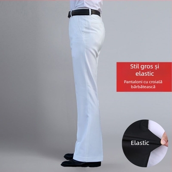 Pantaloni bărbați drept casual, talie înaltă, croială lejeră, micro-elasticitate, țesătură din bambus și mătase