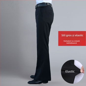 Pantaloni bărbați drept casual, talie înaltă, croială lejeră, micro-elasticitate, țesătură din bambus și mătase