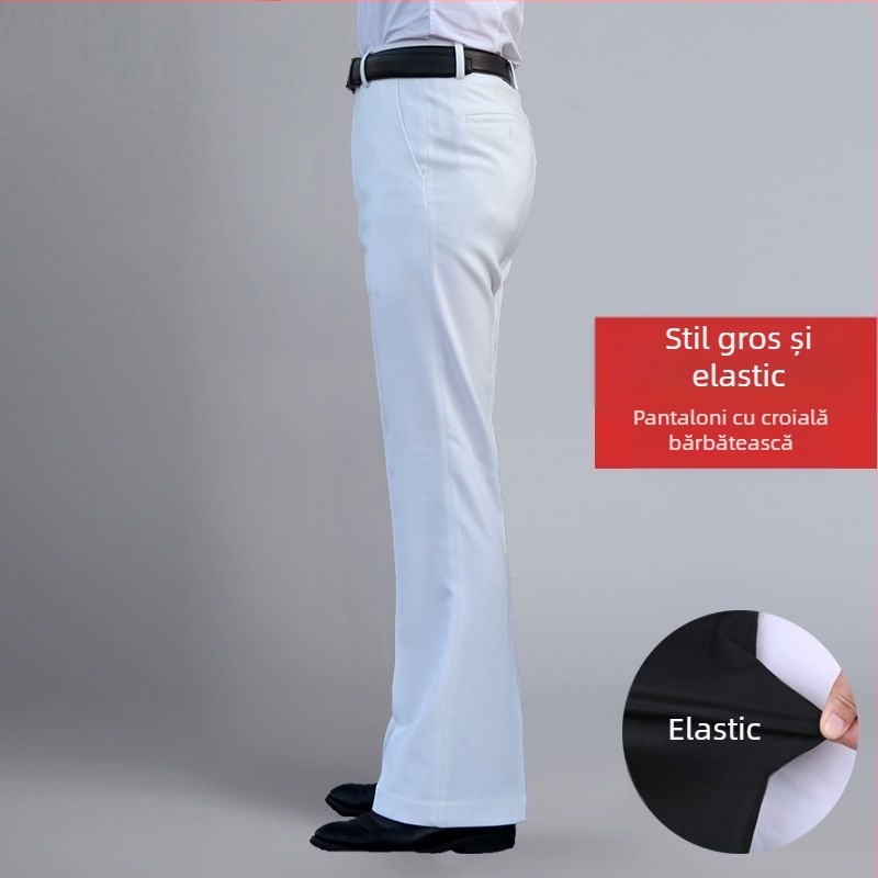 Pantaloni bărbați drept casual, talie înaltă, croială lejeră, micro-elasticitate, țesătură din bambus și mătase