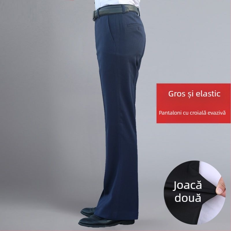 Pantaloni bărbați drept casual, talie înaltă, croială lejeră, micro-elasticitate, țesătură din bambus și mătase