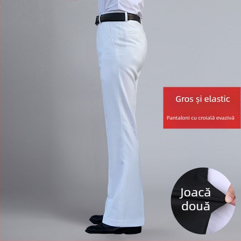 Pantaloni bărbați drept casual, talie înaltă, croială lejeră, micro-elasticitate, țesătură din bambus și mătase